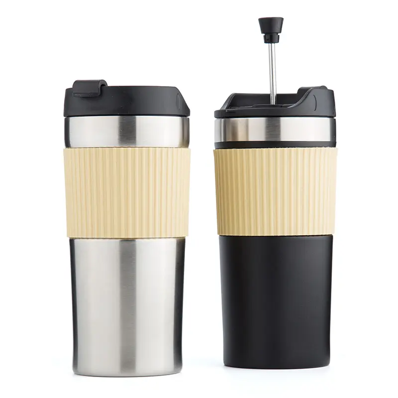 Hot Sale Stainless Steel Coffee Plunger Portable Design Travel French Press with Silicone Sleeve for Gifts