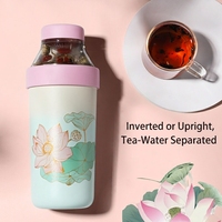 Bouteille d'eau isotherme portable YEKEA 375 ml en acier inoxydable 316, motif floral esthétique, avec paille et filtre à thé, anti-fuite, sans BPA