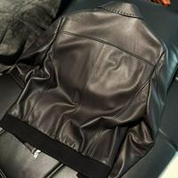 Herren Echtleder-Jacke aus Schafsleder, Motorrad-Bikerjacke, Slim Fit, Revers-Bomberjacke, Patchwork, Atmungsaktiv, Modisch
