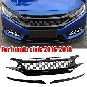 Parrilla delantera deportiva de malla estilo negro brillante para HONDA CIVIC 2016-18 10ª generación, modelos de 4 puertas y 2 puertas - Product Image 1