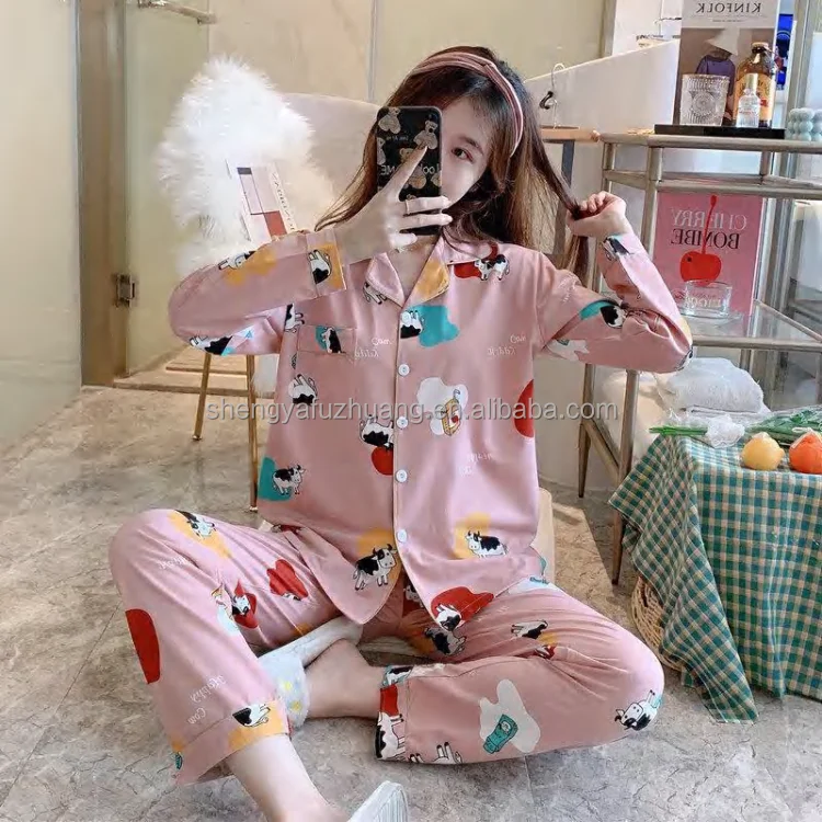 Wholesale 2022 new pajamas women's spring and autumn s long-sleeved sleepwear cartoon winter cotton home clothes two-piece suit