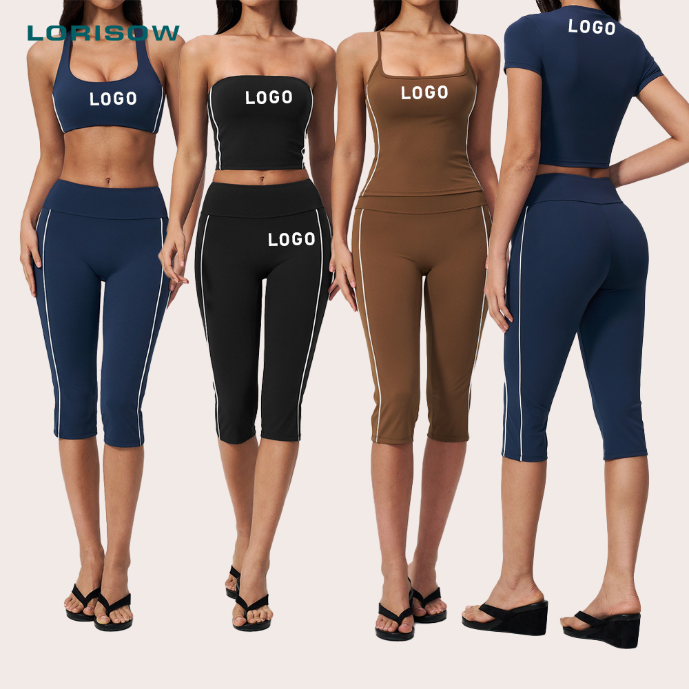 LORISOW Custom Strapless Yoga Set With Padded Sexy Tube Top & Capri Leggings Suit 5 Piece Gym Workout Outfits For Women