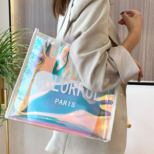Atacado Personalizado Rainbow Cor Laser Saco de Compras-Holográfico Iridescente Geléia Clara PVC Sacola de Praia com Alça para - Product Image 1