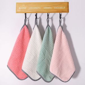 Chiffon de cuisine en polaire corail, très absorbant, résistant à l'huile, suspendable, pour le nettoyage de la cuisine, blanc, rose, vert, poudre de viande - Product Image 5