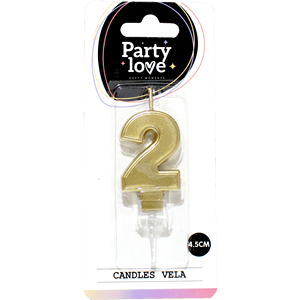 Candela Numero 2 in Oro Vela Party Love, 4,5 Cm, Candele per Compleanno - Product Image 1