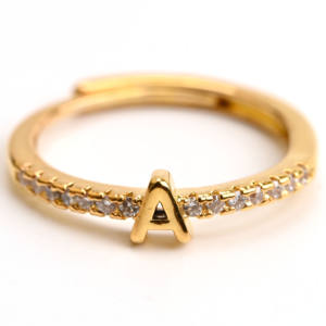 Anillos Ajustables con Iniciales del Alfabeto Inglés de la A a la Z, con Incrustaciones de Diamantes y Circonitas para Mujer - Product Image 1