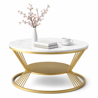 Table basse moderne de luxe en métal à double plateau en pierre, petite table de salon pour appartement, mobilier de maison, vente en gros