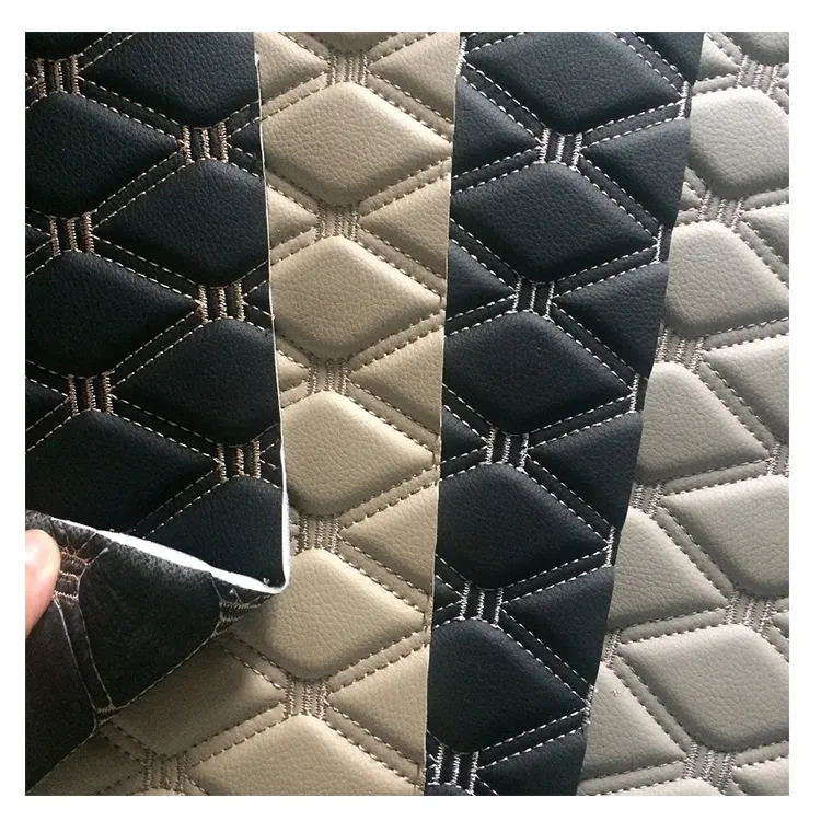 China Fashion Stitching Different Color PVC PU Embroidery Leather for Car Seat Cover and Car Newly Print embroidery fabric