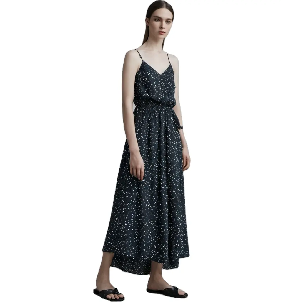 美しい女性の服女性のカジュアルなノースリーブシフォンドレス服の生産卸売服女性のためのロングスカート