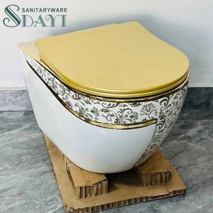 SDAYI Fantaisie Nouveau <span class=keywords><strong>Suspendu</strong></span> Toilette Lavabo Suite Salle De Bains En Céramique Plaqué Semi Conception <span class=keywords><strong>Doré</strong></span> Lavabo Mur Accroché Toilette Ensemble - Product Image 1