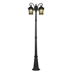 Lampadaire de jardin extérieur en fer avec abat-jour en verre LED, lumière blanc chaud 2700K, IP66, ampoule A19 non amovible, AC 220V, détecteur de mouvement, alimenté par énergie solaire - Product Image 1