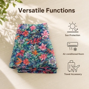 Sciarpa Musulmana in Poliestere con Stampa a Quadri Tropicale, Leggera e Trasparente, per <span class=keywords><strong>Donna</strong></span>, Stile Bali, Coprispalle Casual da Spiaggia - Product Image 4