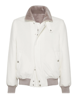Veste pour homme LEDUO beige clair avec fermeture éclair à boutons-pression sur le devant, deux poches latérales, col en peau de mouton, poignets et ourlet côtelés