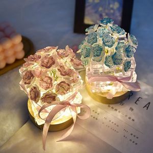 Filles Femme Adolescents Décor À La Maison pour <span class=keywords><strong>Chambre</strong></span> Salon Fête Mariage Valentine Rose Fleur Arbre <span class=keywords><strong>Led</strong></span> Rose Cube lampe de table Cadeau - Product Image 1