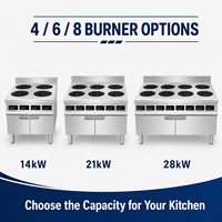 Cuisinière à induction multi-brûleurs 380V en acier inoxydable, cuisinière électrique sur pied pour restaurant et cuisine