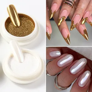 Full Beauty - Juego de 6 Polvos Brillantes para Uñas con Efecto Cromo, Color Blanco Espejo, Pigmento Dorado y Plateado, Holográfico, Iridiscente, Metálico - Product Image 5