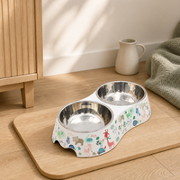 Bol double pour chien et chat en mélamine de qualité alimentaire imprimé sur mesure, en acier inoxydable, avec fond antidérapant