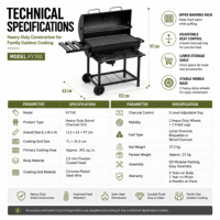 Barbecue au charbon de bois d'extérieur pour jardin, fête, camping, restauration, restaurant, barbecue commercial avec roues et étagère en bois