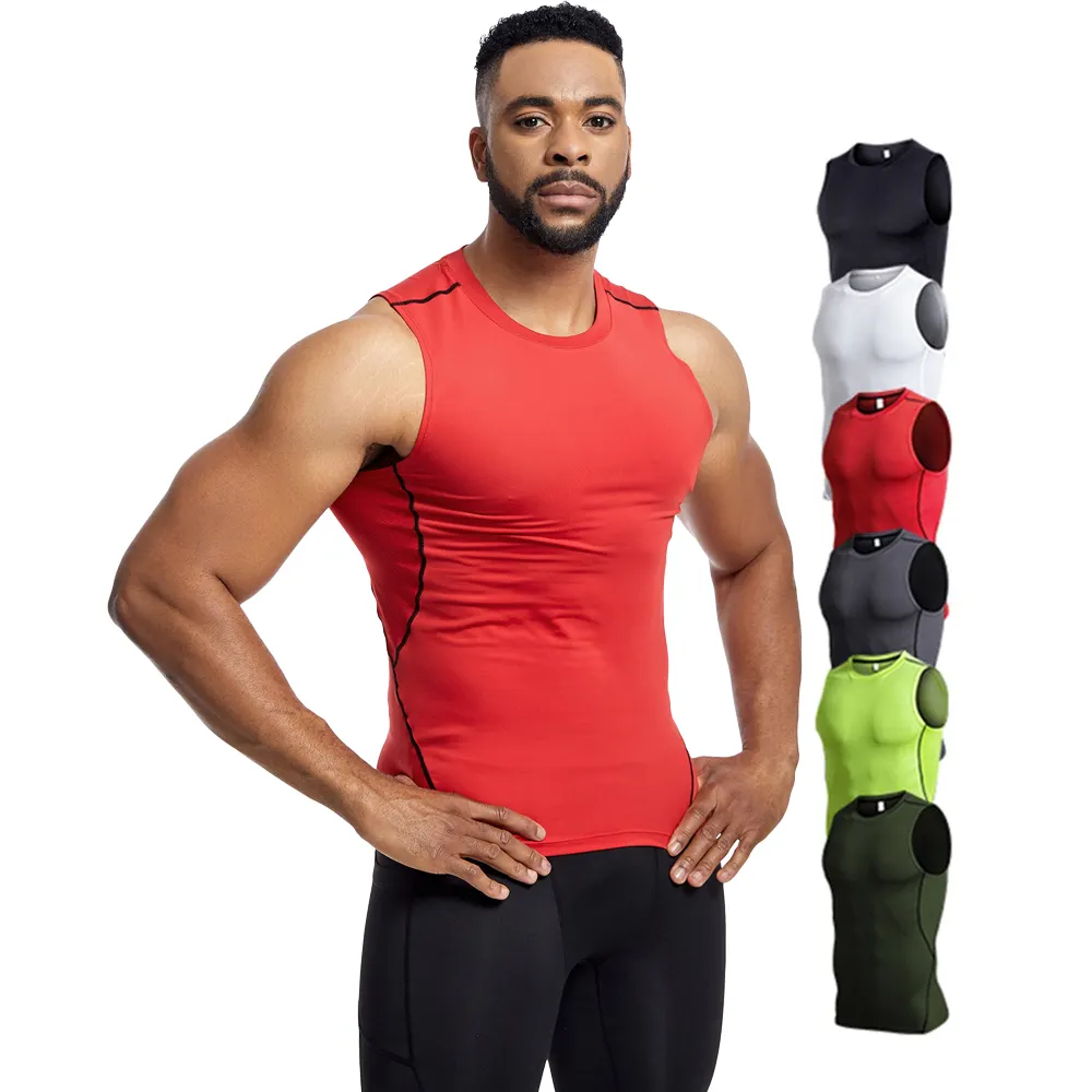 Fabricación OEM transpirable de secado rápido gimnasio Fitness Singlets entrenamiento Slim Fit hombres camisetas sin mangas