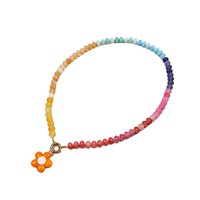 Collier multi-pendentifs à breloques florales style bohème, plaqué or 18 carats, perles de verre, pour femme, bijoux de mode pour soirée Lijie