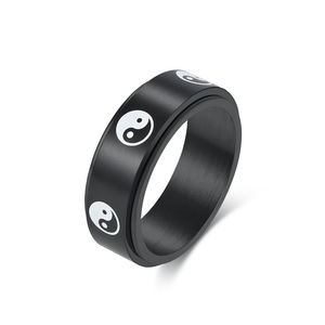 Chinese-style Taoist Tai Chi symbol yin-yang fish rotating <b>ring</b> for men, a Chinese-style tourist souvenir, <b>titanium</b> steel index - Product Image 5