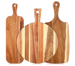 Tabla de cortar de madera de Acacia con mango, tabla de cortar charcutería, tamaño surtido, bloque de carnicero, bandeja <span class=keywords><strong>para</strong></span> servir <span class=keywords><strong>para</strong></span> pizza de queso, 3 uds. - Product Image 1