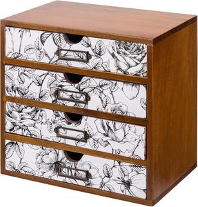 Organizador de Escritorio con 4 Cajones Florales en Blanco y Negro, Estante de Almacenamiento de Madera, Cajón <span class=keywords><strong>para</strong></span> Mesa, Caja Organizadora de Madera <span class=keywords><strong>para</strong></span> Escritorio - Product Image 1