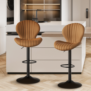 Modernos Taburetes de Bar Giratorios Ajustables de Tela, Altura de Mostrador, Respaldo Alto, Montaje en 3-5 Minutos, para Comedor, Sala de Estar, Exteriores, Escuela - Product Image 1