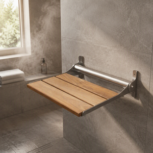 Banc de douche pliable en teck, siège de douche mural, banc de bain pliable en acier inoxydable pour salle de bain - Product Image 4