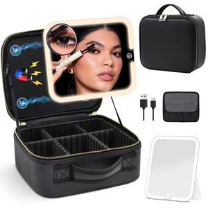 Grande trousse de maquillage carrée à double face magnétique avec lumière LED, finition bronze, <span class=keywords><strong>miroir</strong></span> de maquillage pliable et détachable, grande capacité - Product Image 1