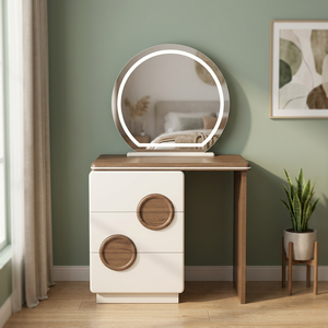 Modern Durable Makeup Vanity Table with <b>Standing</b> <b>Mirror</b> and Storage Drawers for Bedroom Furniture - Product Image 3