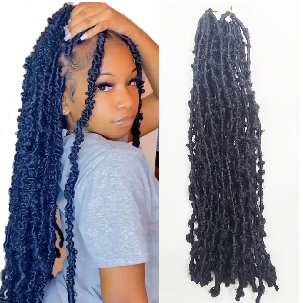 तितली Locs Crochet के चोटी के बाल देवी पानी लहर पूर्व Looped Locs सिंथेटिक ब्रेडिंग बाल