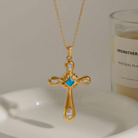 Collier pendentif croix en acier inoxydable 316L plaqué or PVD avec zirconiums, bijoux religieux tendance pour femmes, vente en gros