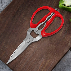 <b>Kitchen</b> <b>Scissors</b> Stainless Steel Red Handle With Bottle Opener And Walnut Cracker For Home Use - Product Image 2