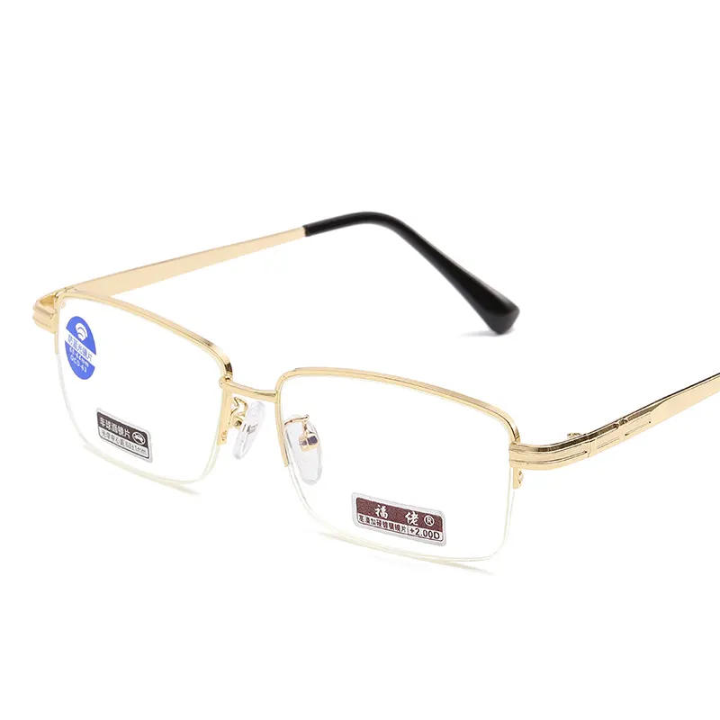 Fanglanguang-gafas de lectura correctoras para mujer, anteojos de media llanta con marco de metal, menos 2003, con Rayo Azul, venta al por mayor, 250