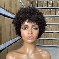 Perruque Pixie Curls en Cheveux Humains Courts Bouclés, Perruque Pas Chère Sans Lacet, Entièrement Faite à la Machine, pour Femmes Noires
