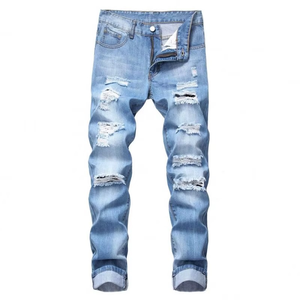 Pantalones Largos de Hombre al por Mayor con Bolsillos con Cremallera, Vaqueros Biker Azules Desgastados de Moda, Pantalones Vaqueros Negros Rotos y Desgastados para Hombre - Product Image 4