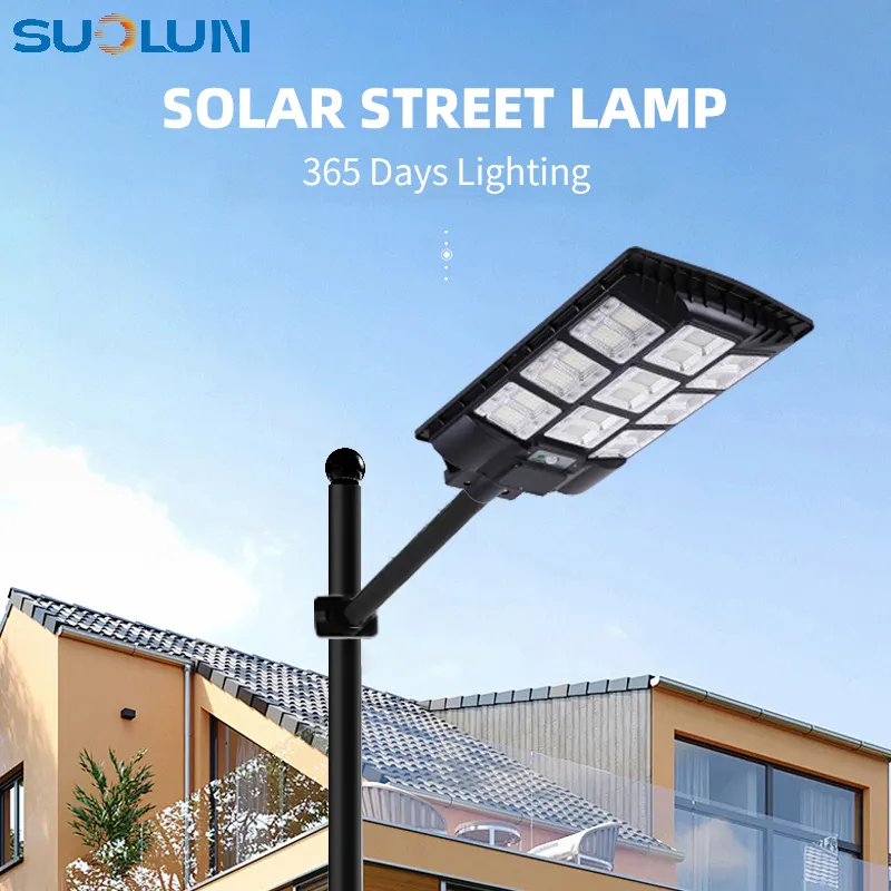 SUOLUN otopark güneş aydınlatma Ip65 su geçirmez açık 400w 500w 800w 1000w entegre hepsi bir Led güneş enerjili sokak ışığı