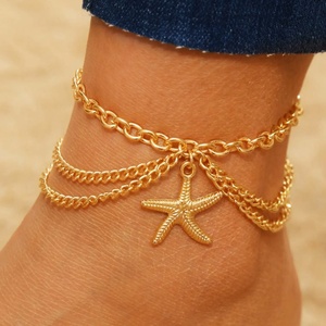 Juego de Tobilleras de Playa de Verano, Personalizadas, Impermeables, con Diseño de Conchas y Estrellas de Mar, Color Dorado, para Mujer - Product Image 4