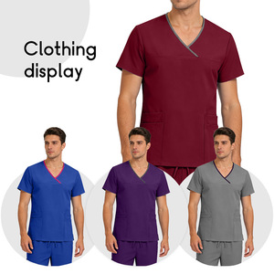 Unisex Medical Scrub Set Burgundy V-Neck Top Pants Moisture Wicking Hospital Uniforms - Product Image 2