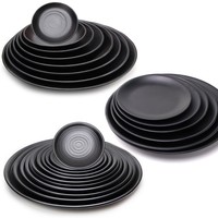 Assiettes Rondes Noires Mates en Mélamine Personnalisées Style Japonais, Vaisselle en Plastique pour Pâtes et Plats, 6/7/8/9/10/11/12 Pouces