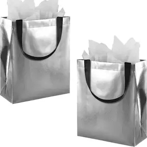 2024 Wholesale Silver Color Fashion Design Custom Logo Metallic Laminated Pp Non-woven Small Size Shopping Tote Bag