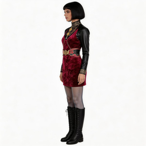 Conjunto de vestido de terciopelo para Cosplay de Ada Wong, disfraz rojo con bordado dorado para juegos de rol de Anime - Product Image 2