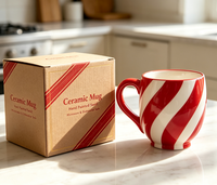 Mug en céramique rouge et blanc à rayures diagonales, tasse à café personnalisable pour la restauration, la vaisselle de table et les mariages