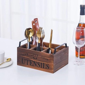Cucina in legno contenitore per stoviglie e portatovaglioli portatovaglioli portatovagliolo decorativo in legno <span class=keywords><strong>Caddy</strong></span> con 4 scomparti - Product Image 2