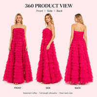 Robe de soirée romantique fuchsia à volants superposés, sans bretelles, fluide, longue jusqu'au sol, pour femme, sur mesure