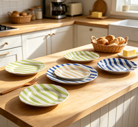 Service de vaisselle moderne en céramique peinte à la main, écologique, avec motifs lignaires colorés, assiettes et bols pour la maison, les restaurants et les fêtes