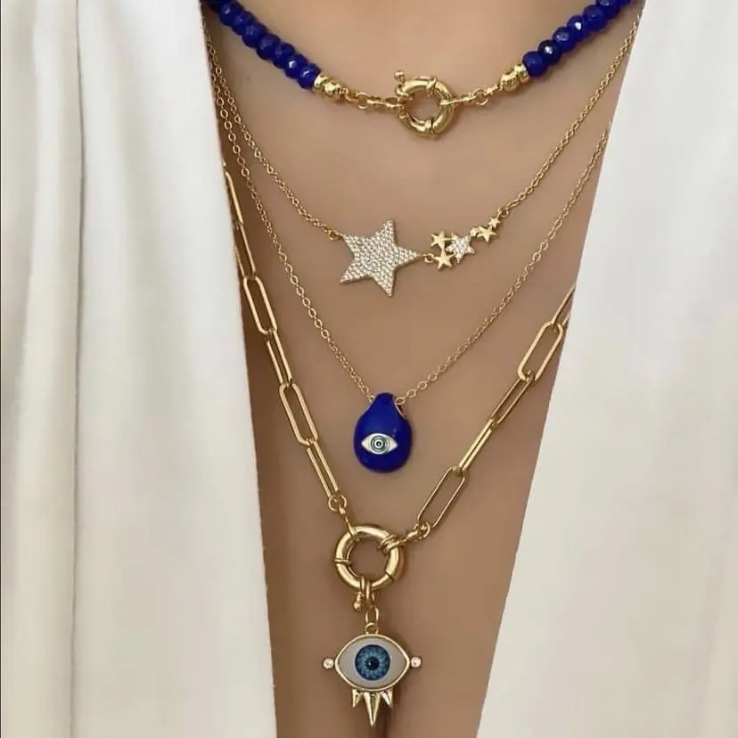LS-L1749 Newest blue eye necklace for men women hip-pop cross Virgin Mary pendant necklaces for men Cuban chain necklaces