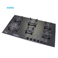 Table de cuisson à gaz encastrable Xunda en verre trempé, 6 brûleurs GPL/GN, pour usage en cuisine