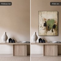 Peinture à l'huile abstraite Wabi-Sabi peinte à la main, style vintage français, patine antique, art mural d'entrée du milieu du siècle, cadre en alliage d'aluminium